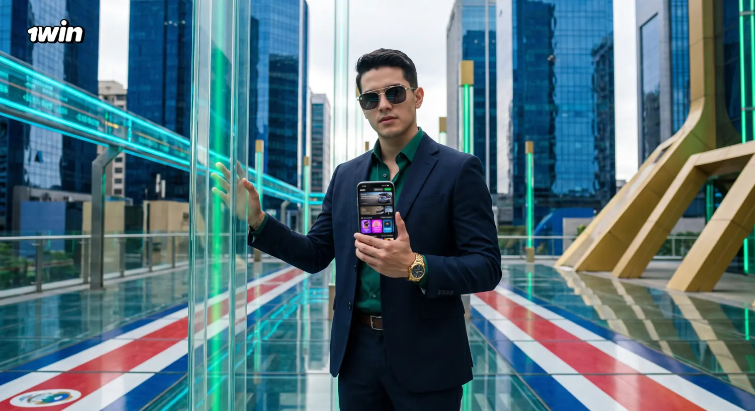 Apostador revisando los marcadores de 1win en el celular en pleno centro de San José